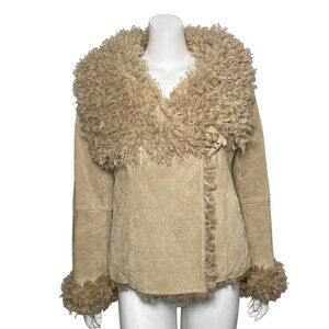 Moda International Leather Coat Jacket Womens S Penny Lane Faux Fur Trim